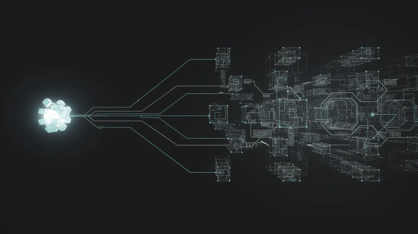 Abstract diagram showing operational complexity expanding beyond initial company setup